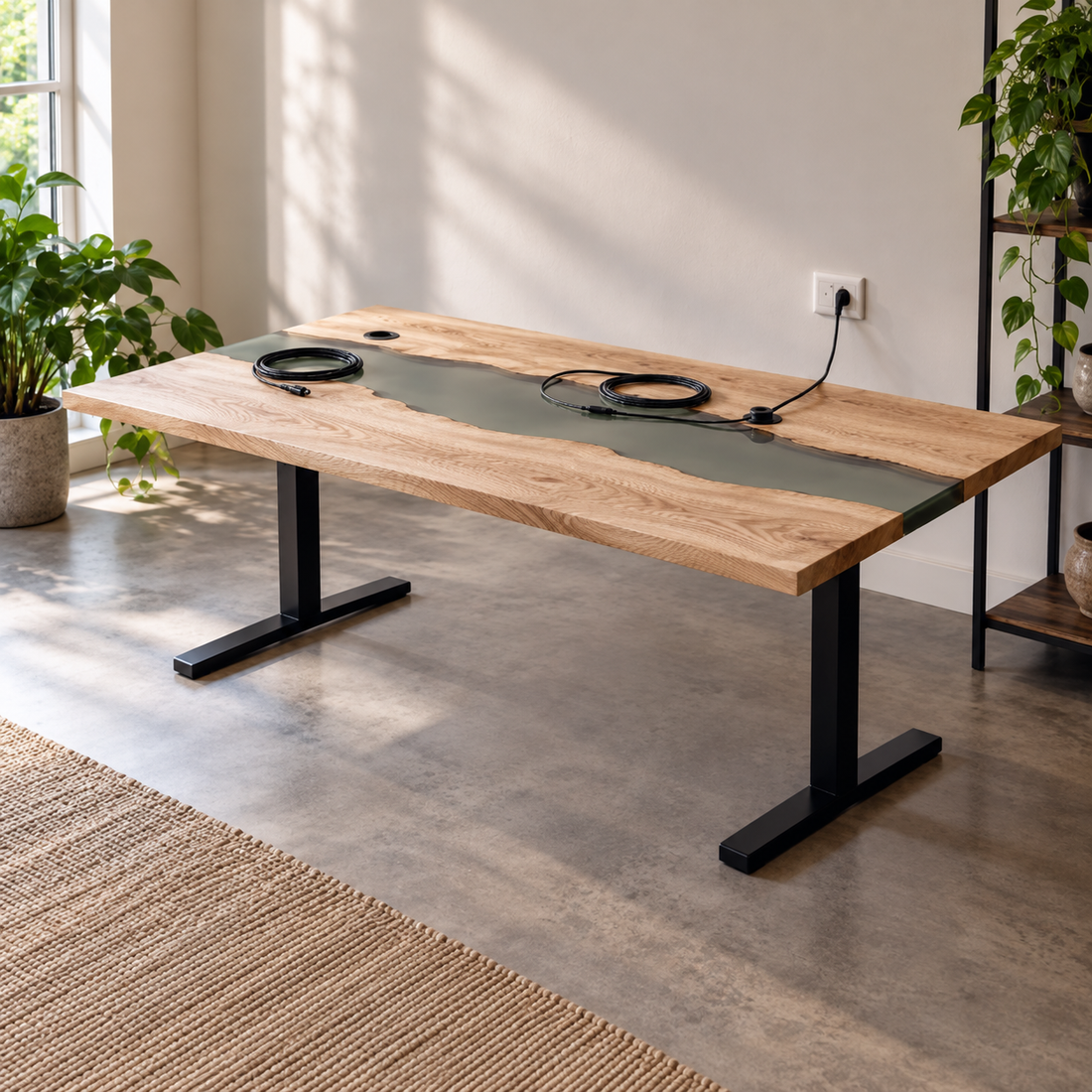 Planning Cables on an Epoxy Desk Before the Top Is Made