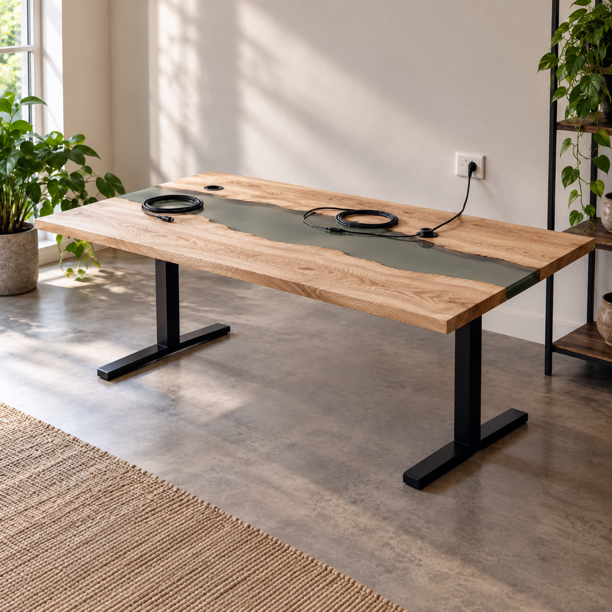 Planning Cables on an Epoxy Desk Before the Top Is Made
