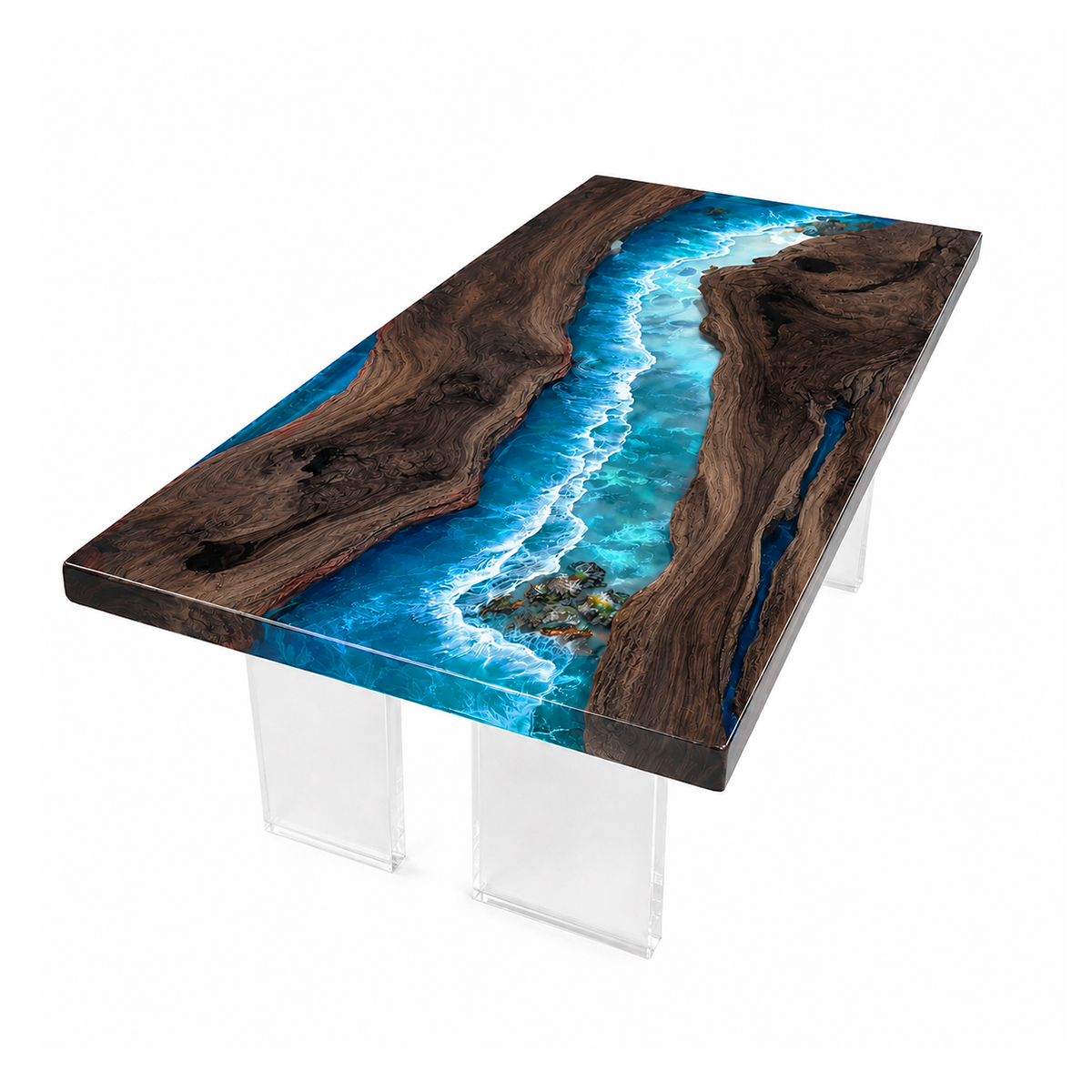 Black Walnut with Blue Wave Epoxy Resin Dining Table
