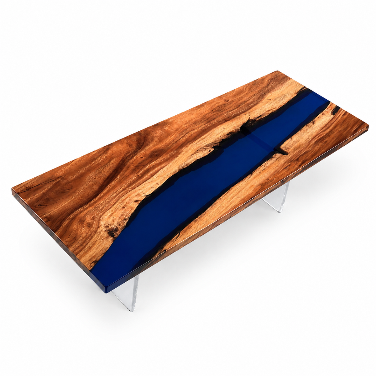 Walnut Wood with Blue Epoxy Resin Conference Table