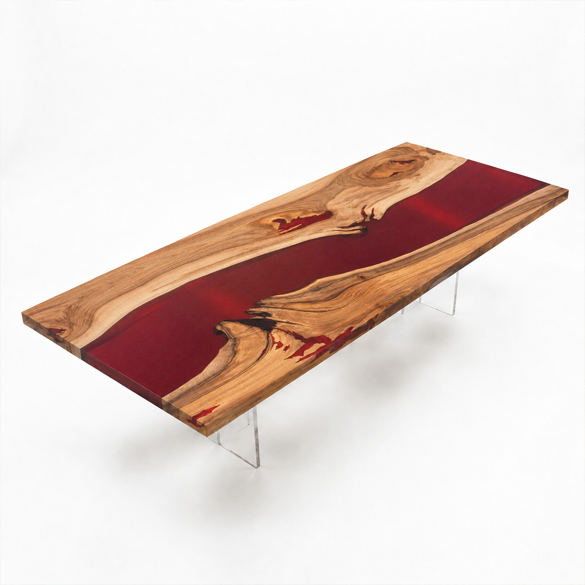 Walnut Wood with Red Epoxy Resin Dining Table