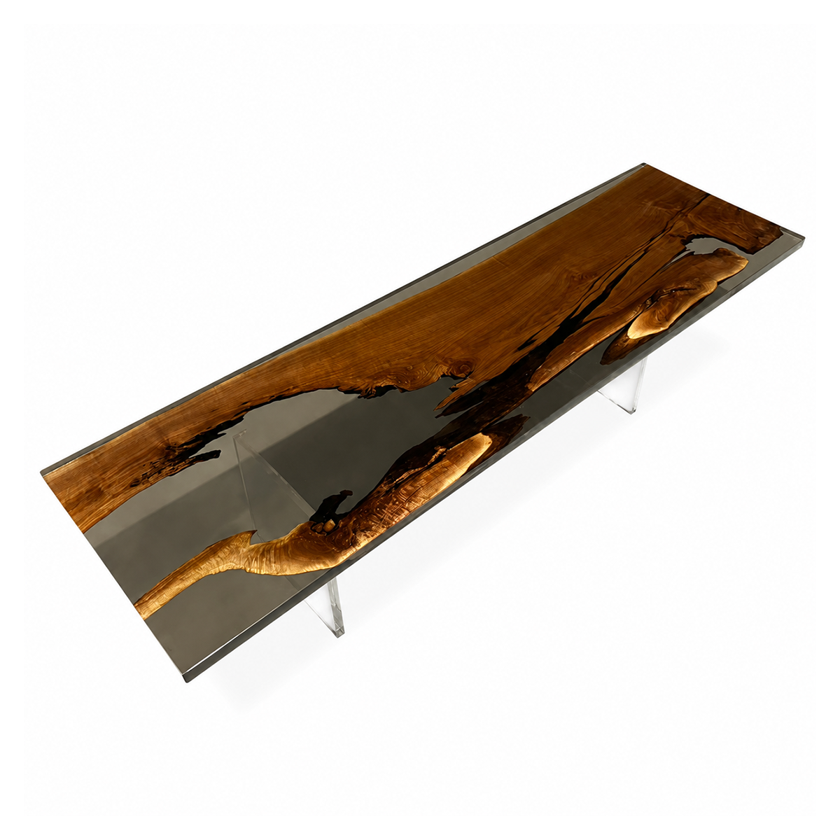 Black Walnut Wood with Black Transparent Epoxy Resin Dining Table 39.4"W x 137.8"L Thickness 2.4"