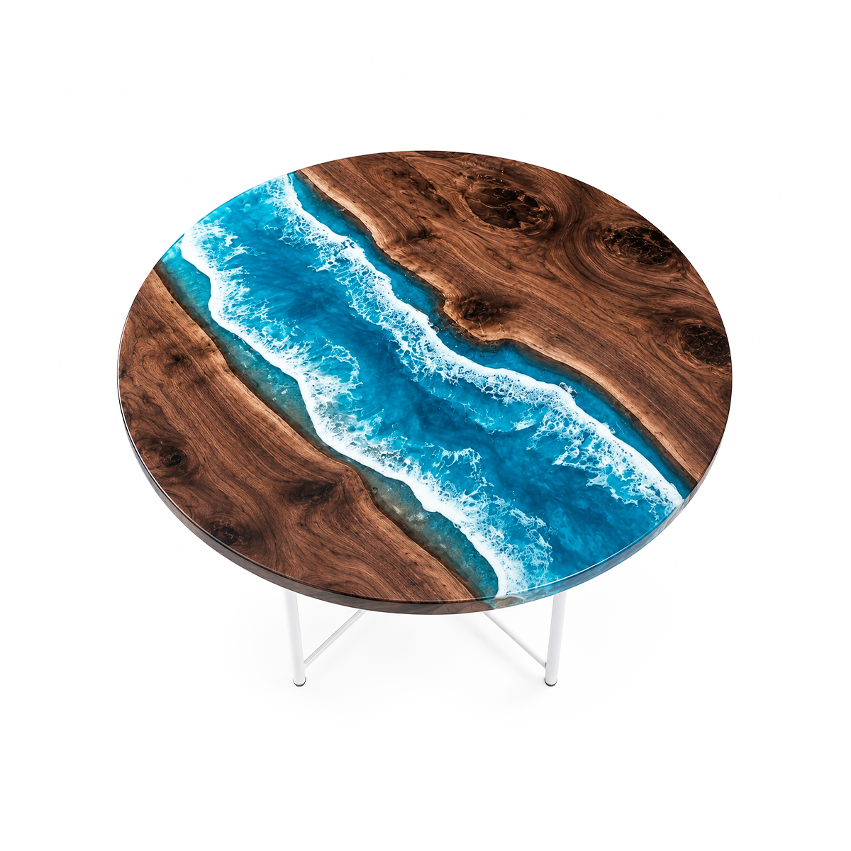 Black Walnut with Blue Wave Epoxy Resin Round Table