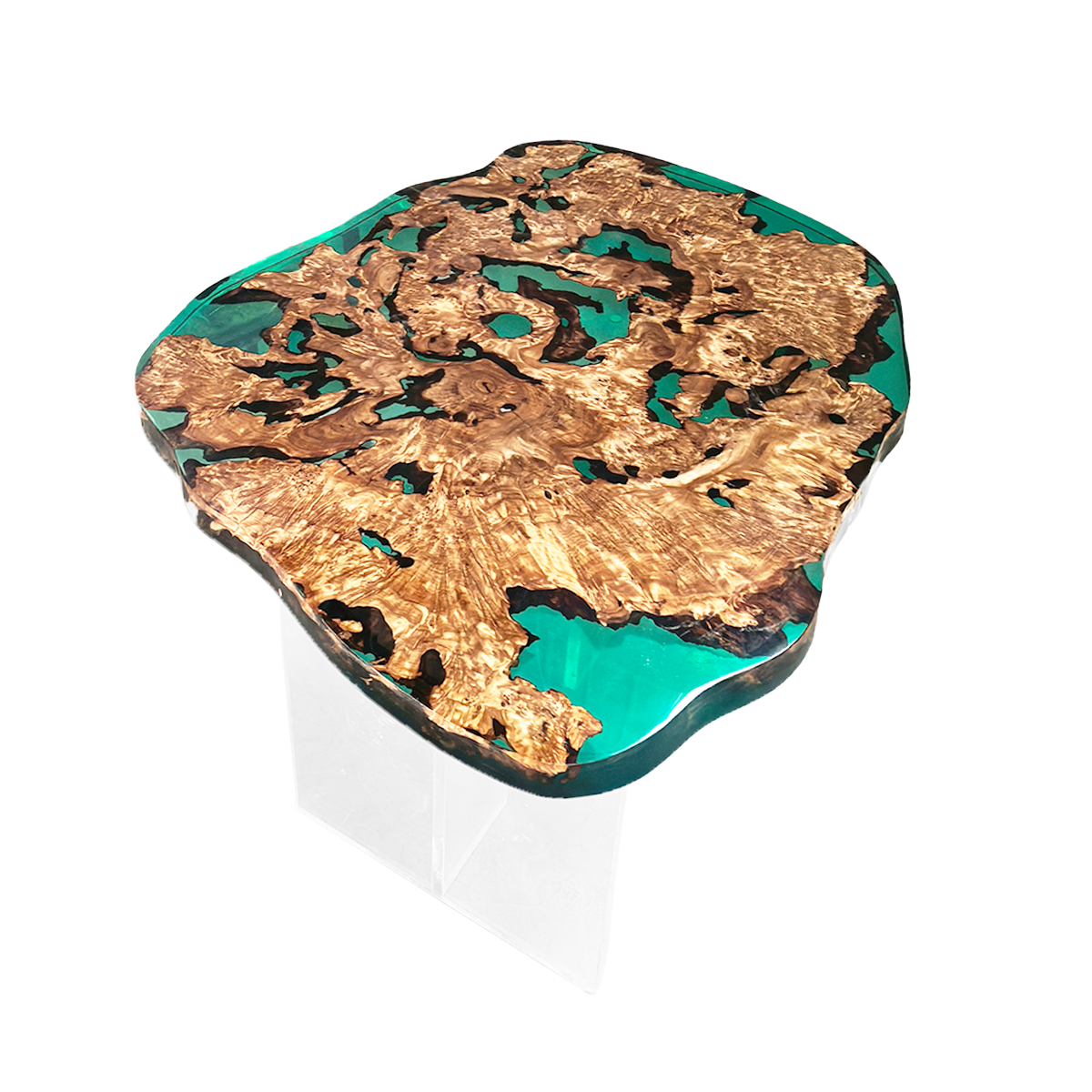 Burl Wood Teal Epoxy Resin Coffee Table