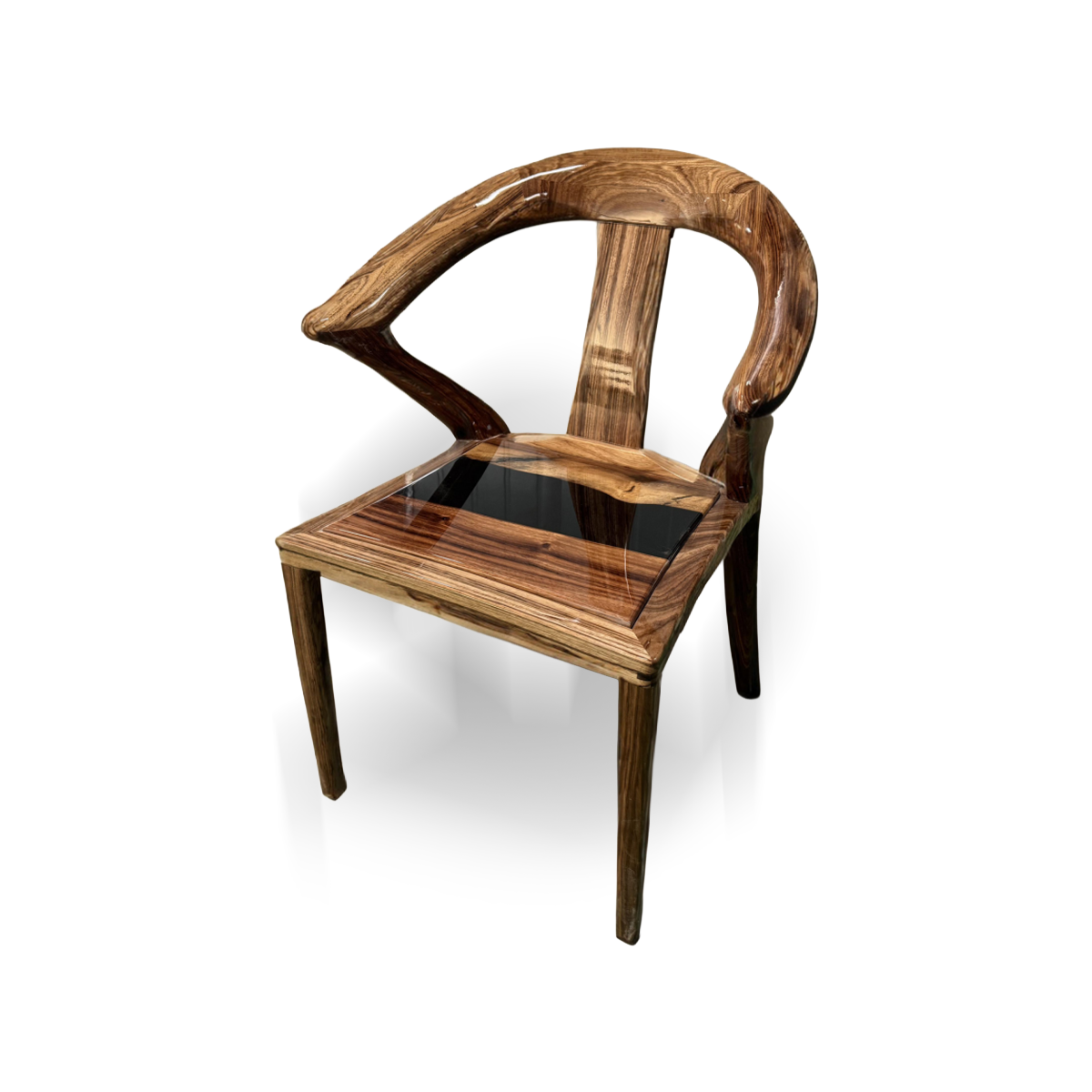 Walnut Wood Epoxy Resin Curved-back Armchair
