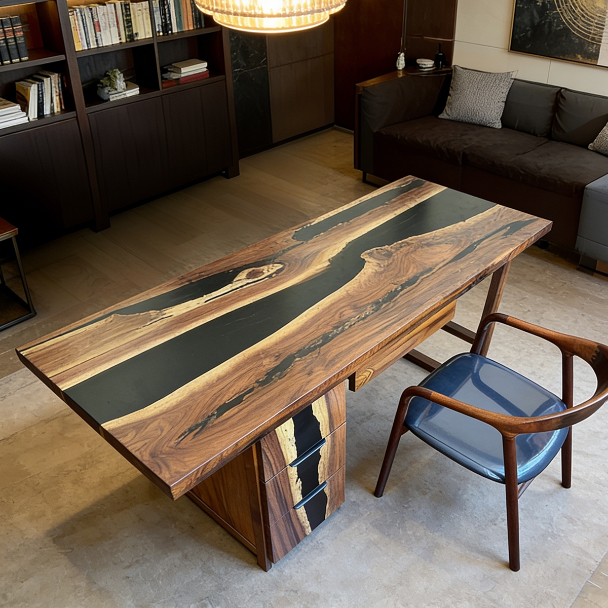 Black Walnut Wood Black Epoxy Desk