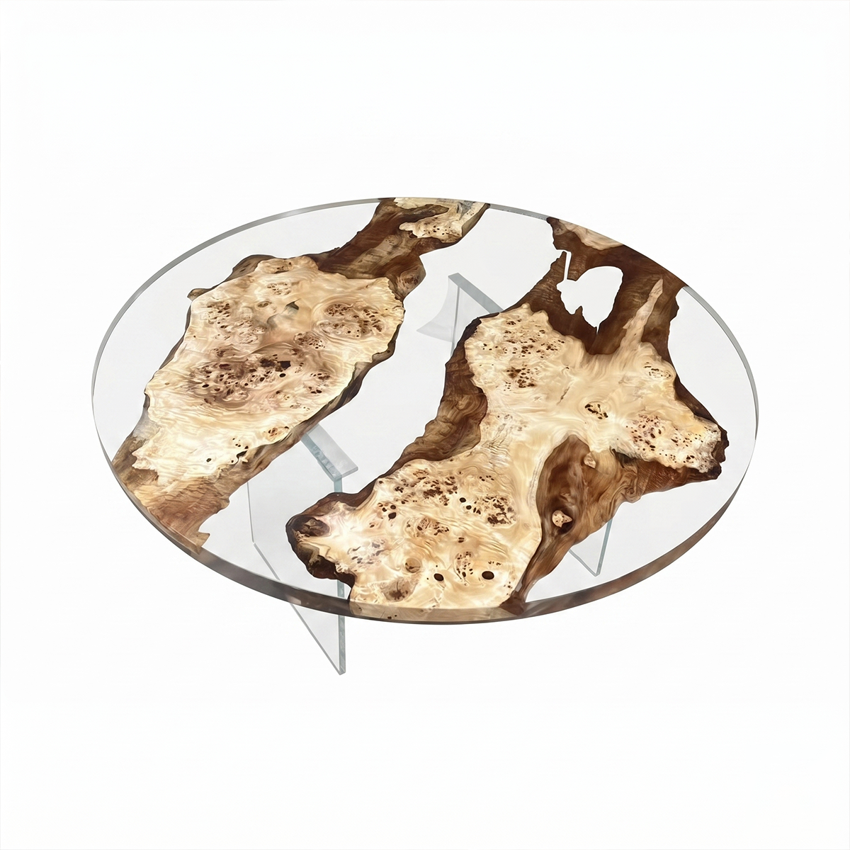 Poplar Burl Clear Epoxy Resin Round Dining Table