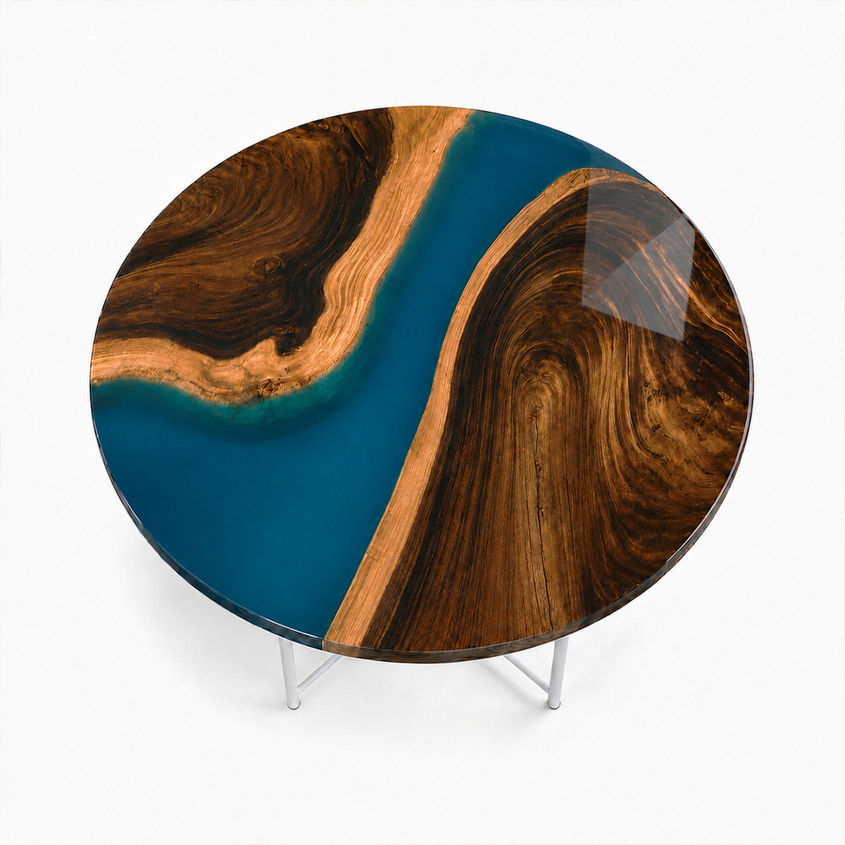Black Walnut with Blue Epoxy Resin Round Table