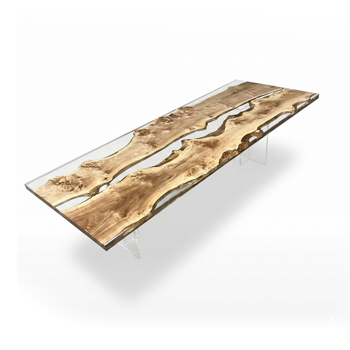 Poplar Burl Clear Epoxy Resin River Conference Table