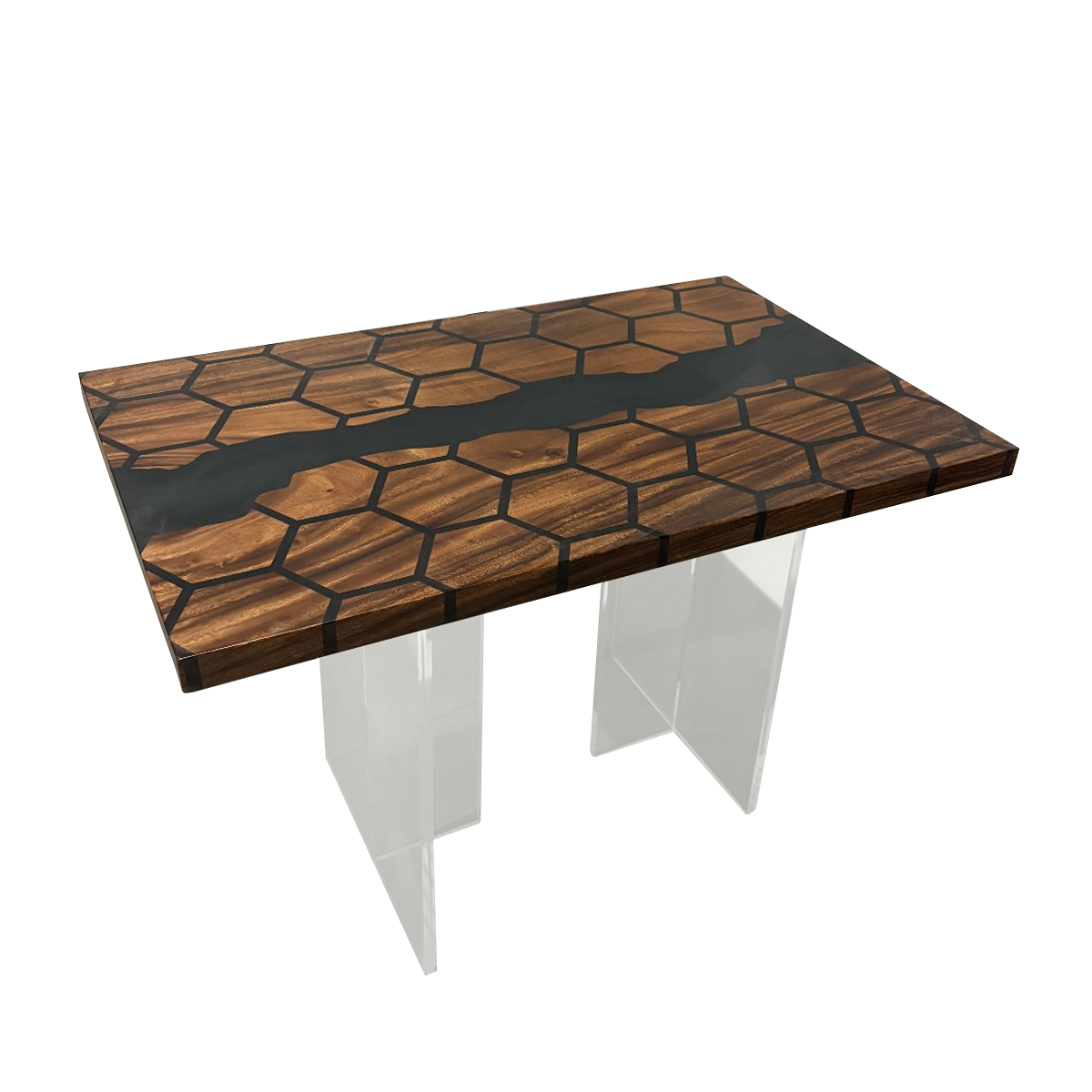 Hexagonal Walnut Wood LED Resin Coffee Table