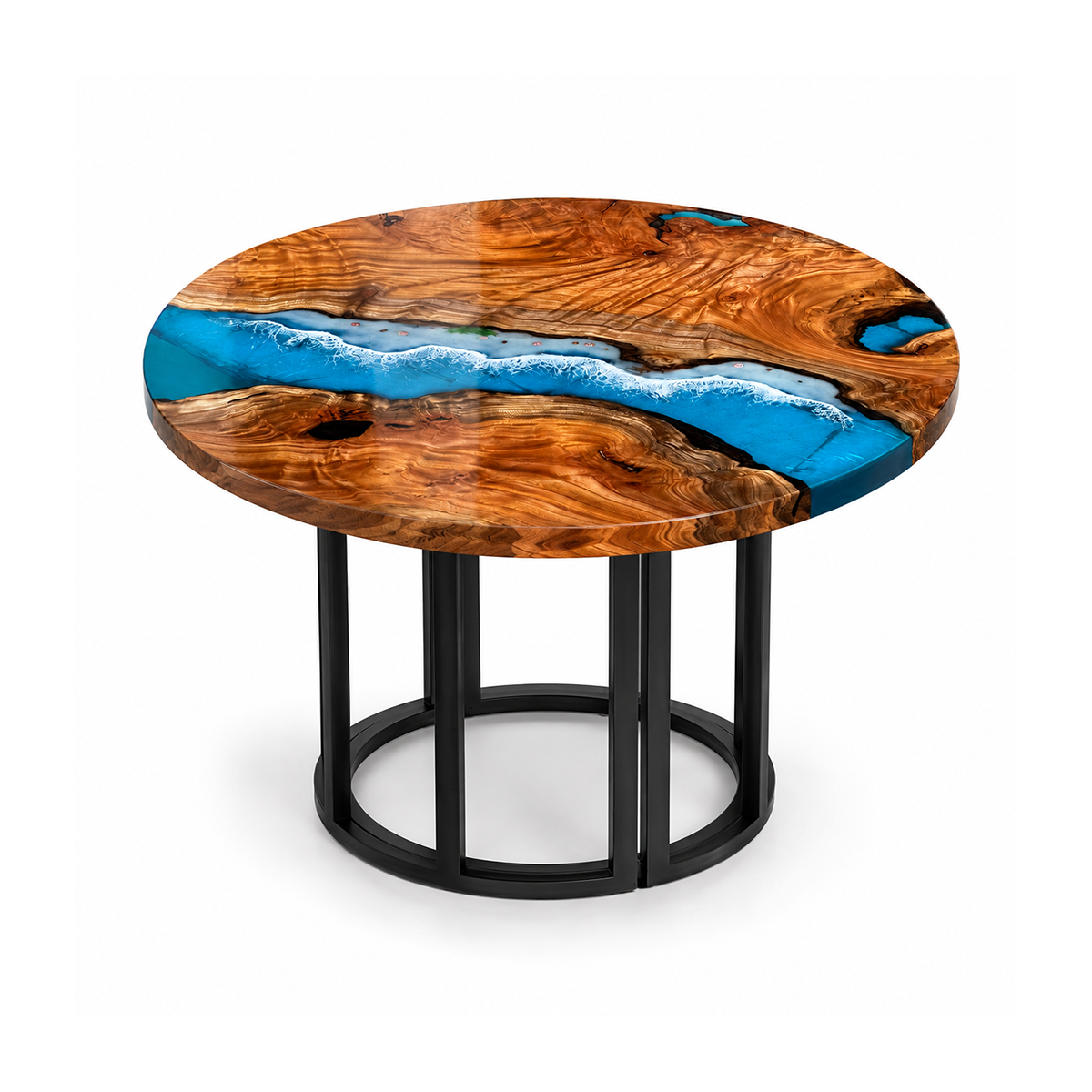 Cunninghamia Wood Blue Wave Resin Round Table