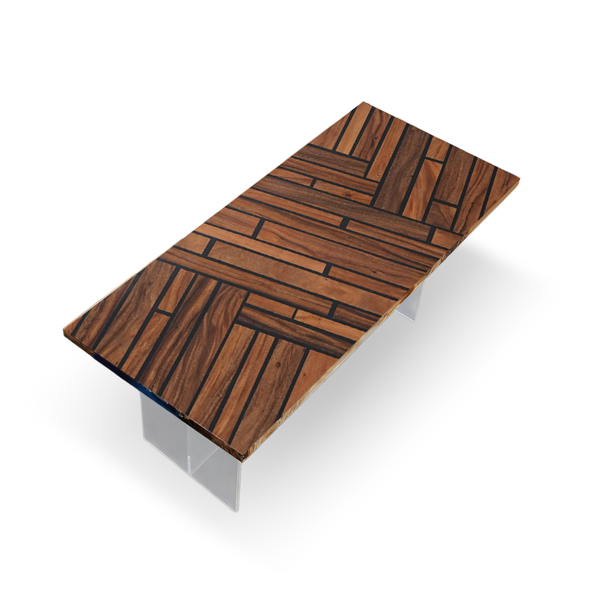 Black Walnut Wood Geometric Parquet Wood Epoxy Resin Dining Table