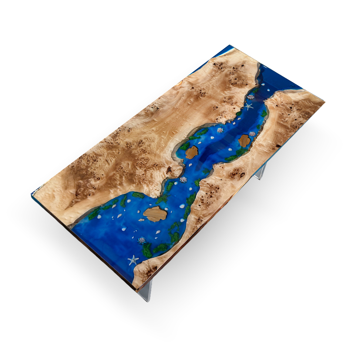 Poplar Wood Blur River Rectangle Resin Coffee Table