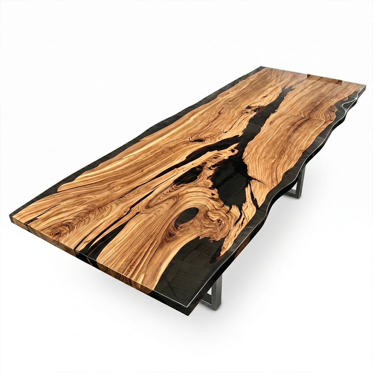 Olive Wood Obsidian Epoxy Resin Conference Table
