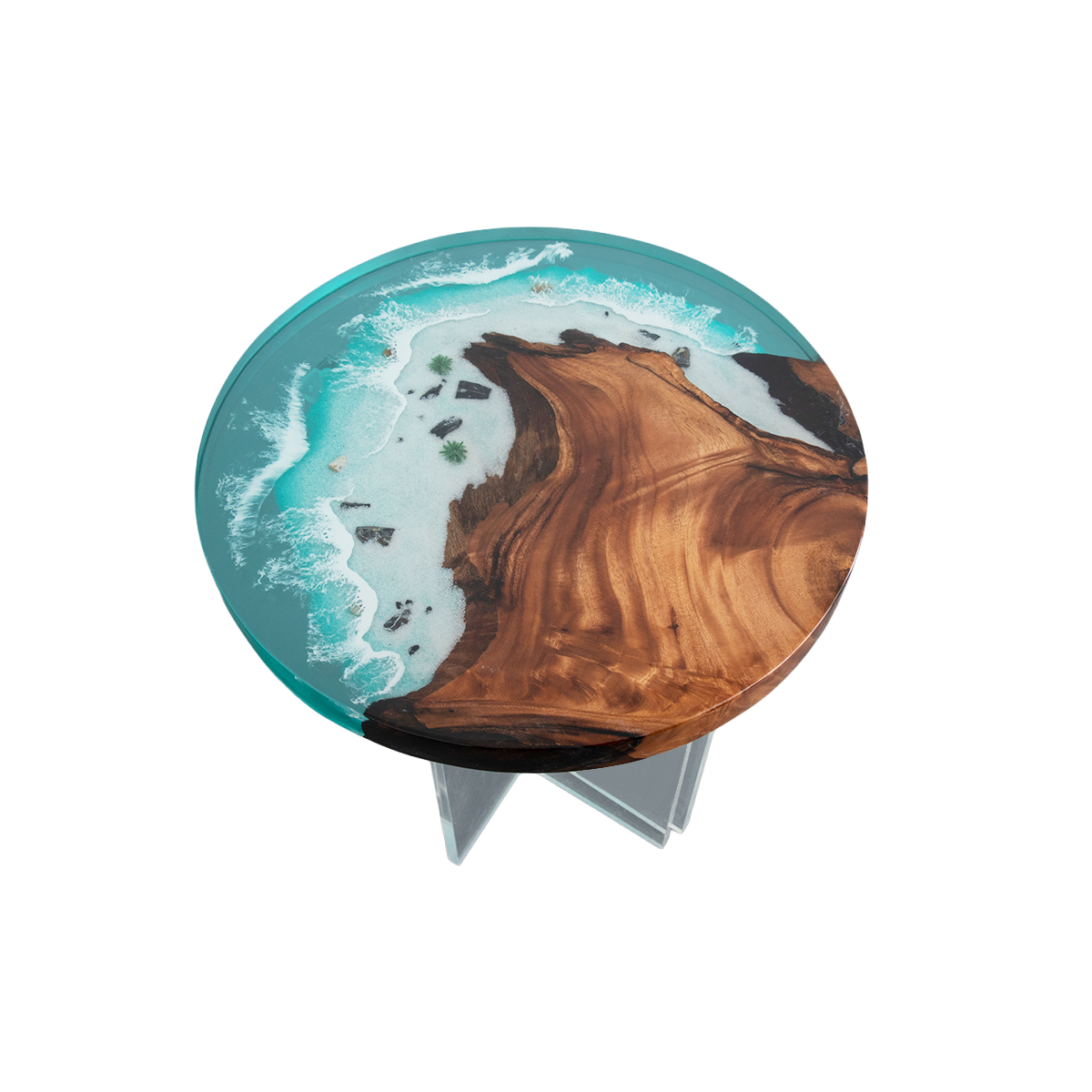 Walnut Wood Blue Wave Resin Round Table