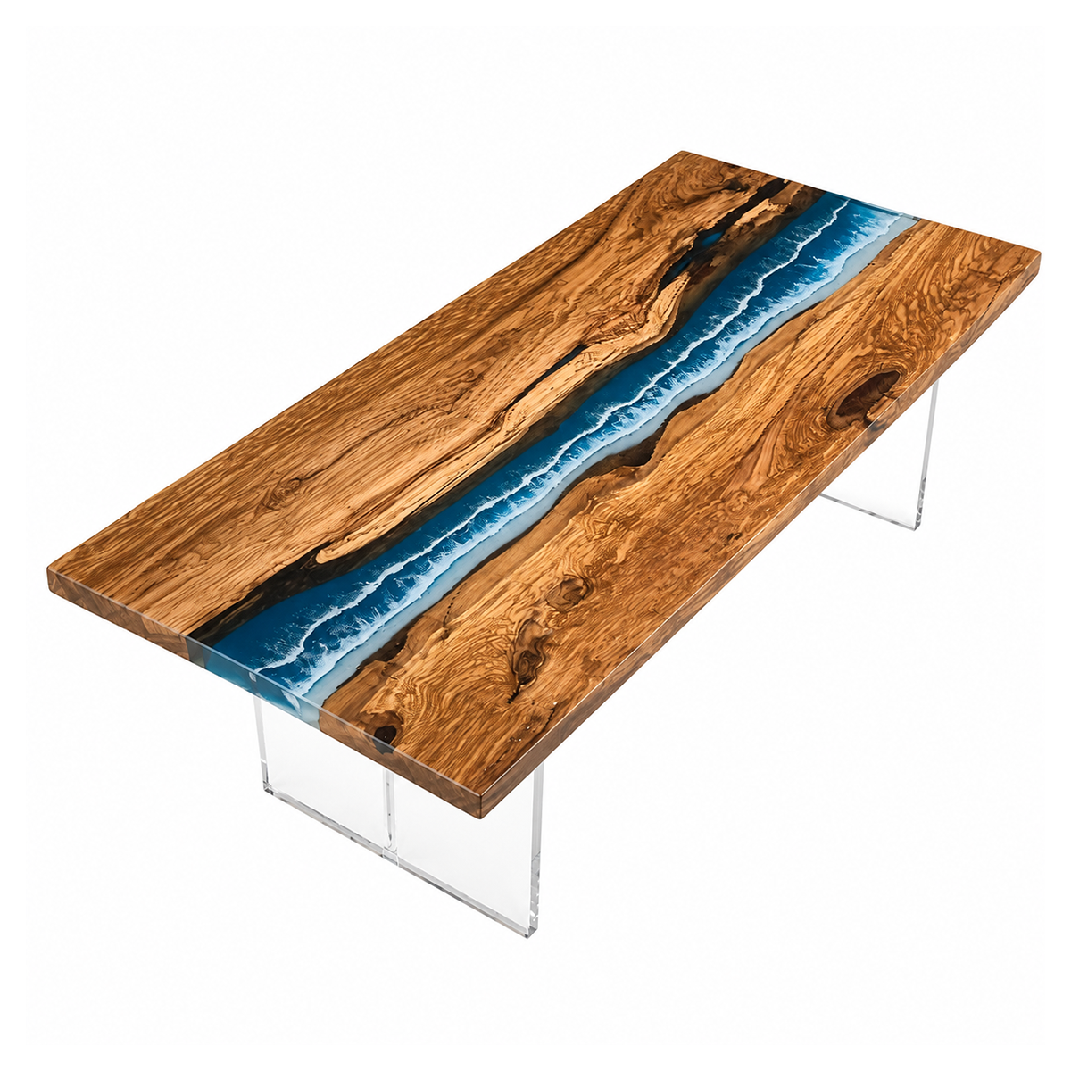 Olive Wood Mediterranean Tide Restaurant Epoxy Resin Table