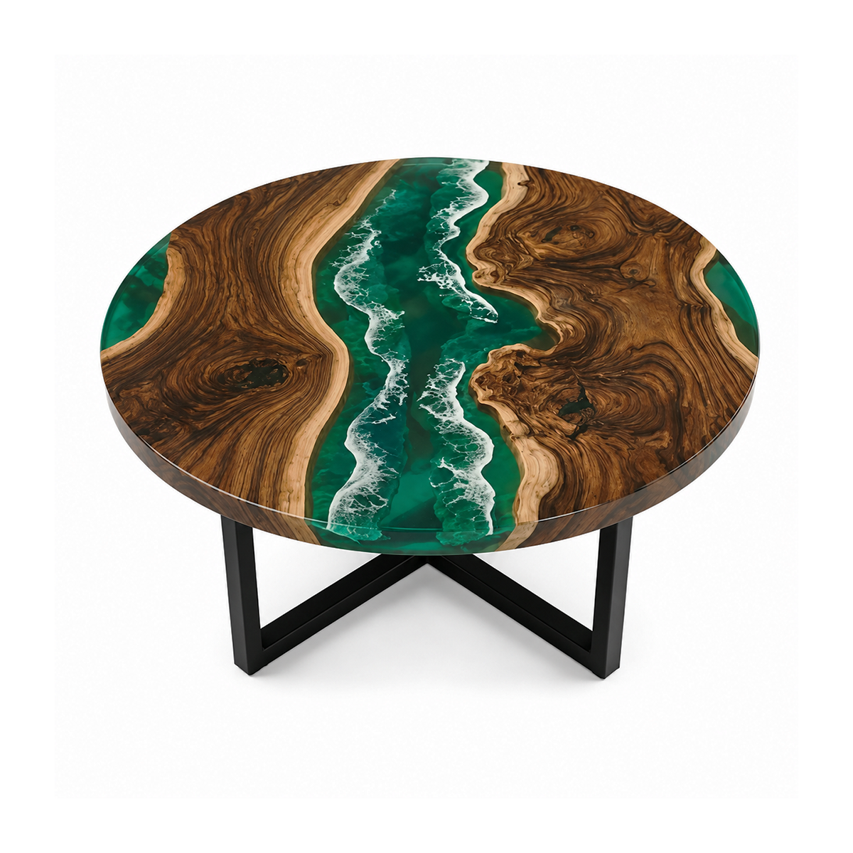Black Walnut with Green Wave Epoxy Resin Round Table