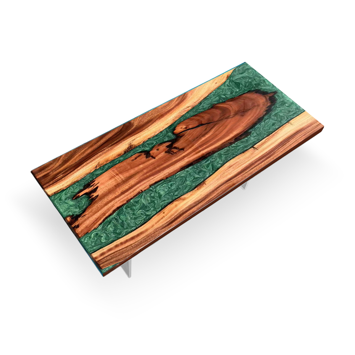 Walnut Wood Green River Rectangle Epoxy Resin Dining Table