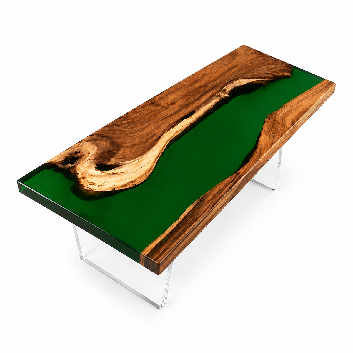 Walnut Wood with Green Epoxy Resin Conference Table