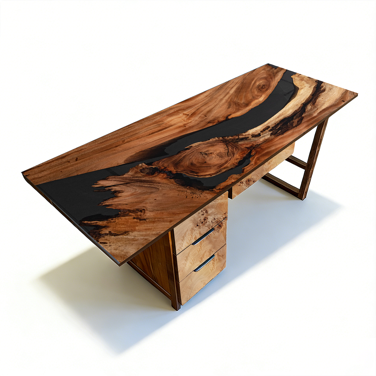 Black Walnut Wood Black Epoxy Desk
