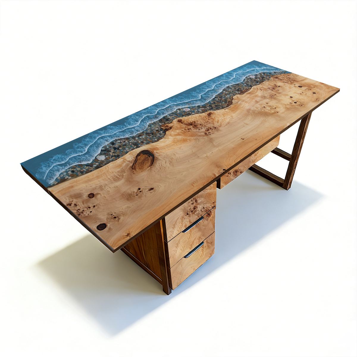 Olive Wood Ocean Wave Epoxy Desk