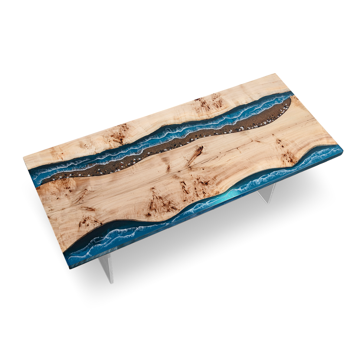 Poplar Wood Blue River Rectangle Epoxy Resin Dining Table