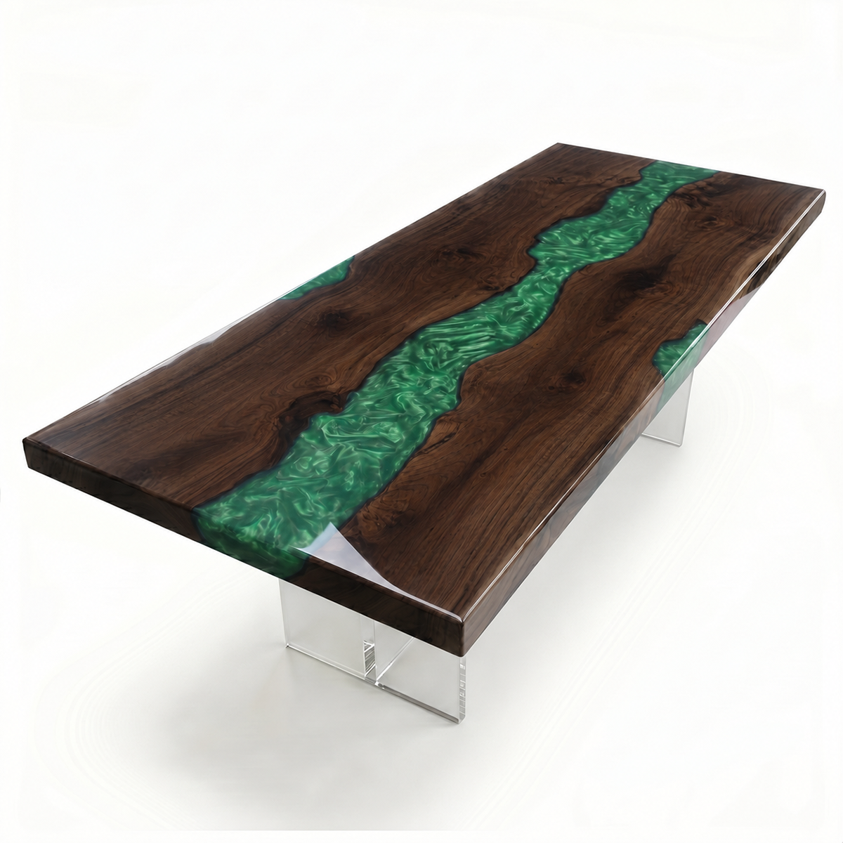 Black Walnut with Swirl Green Epoxy Resin Conference Table