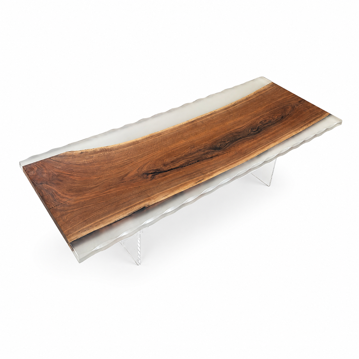 Black Walnut Wood with White Transparent Epoxy Resin Dining Table 37.4"W x 94.5"L Thickness 2.0"