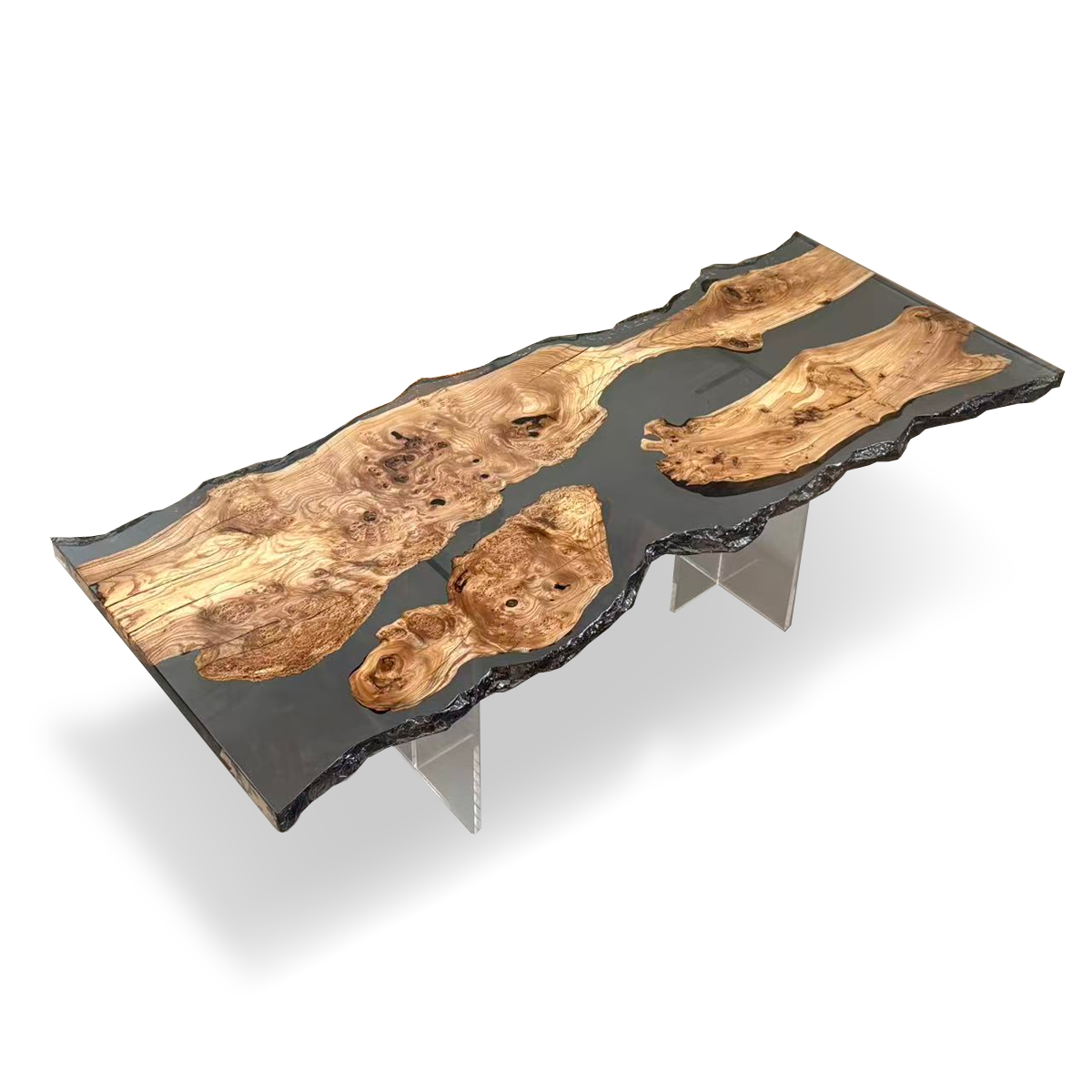 Olive Wood Live Edge Rectangle Epoxy Resin Dining Table