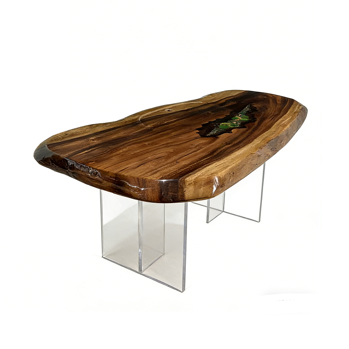 Walnut Wood Natural Slab Greenery Resin Coffee Table