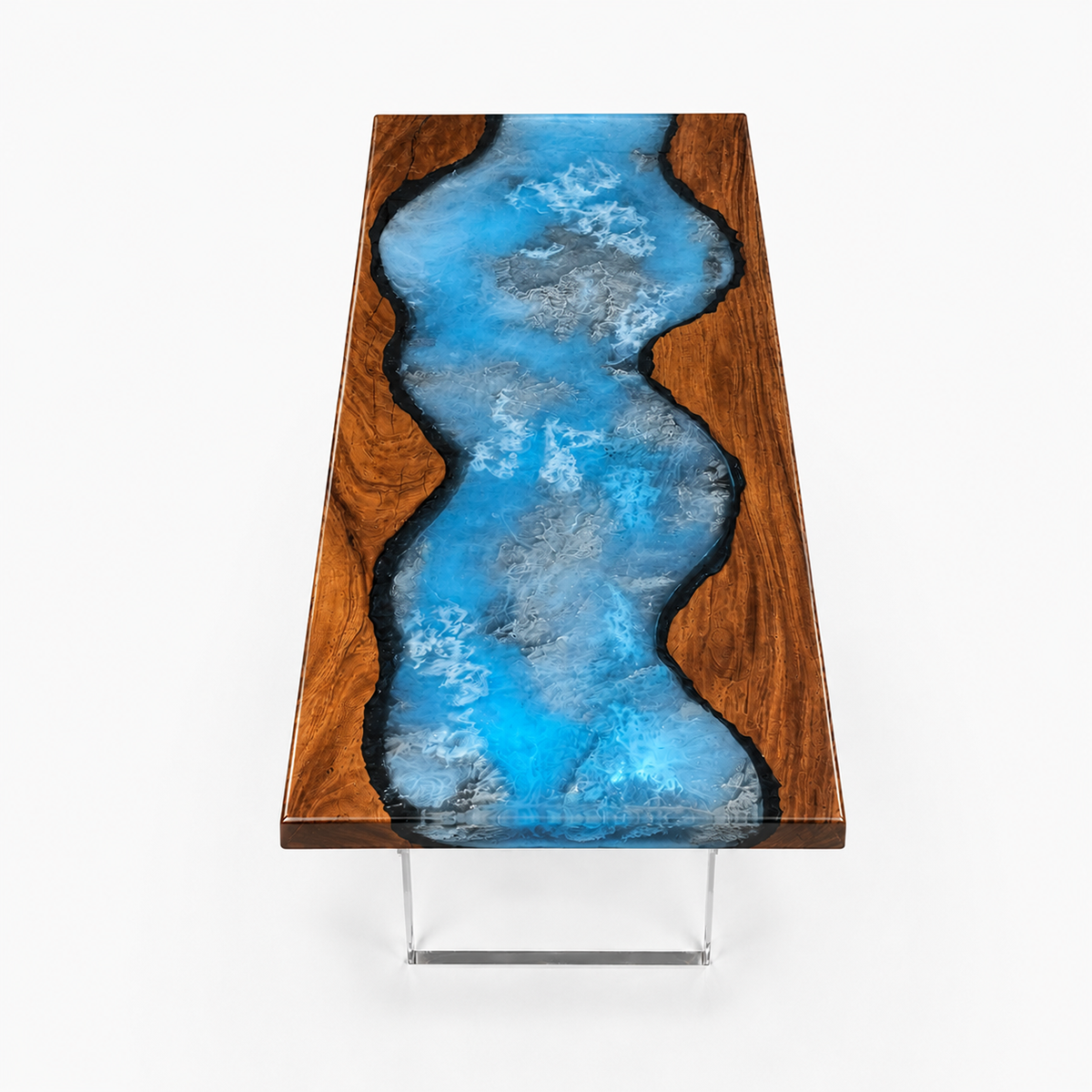 Walnut Wood with Swirl Blue Epoxy Resin Conference Table