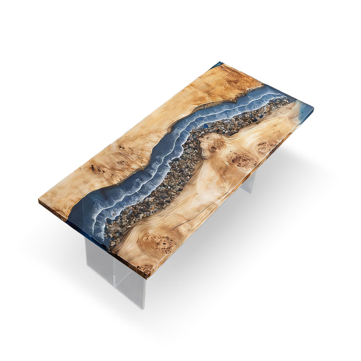 Poplar Wood Sea Wave Rectangle Epoxy Resin Dining Table