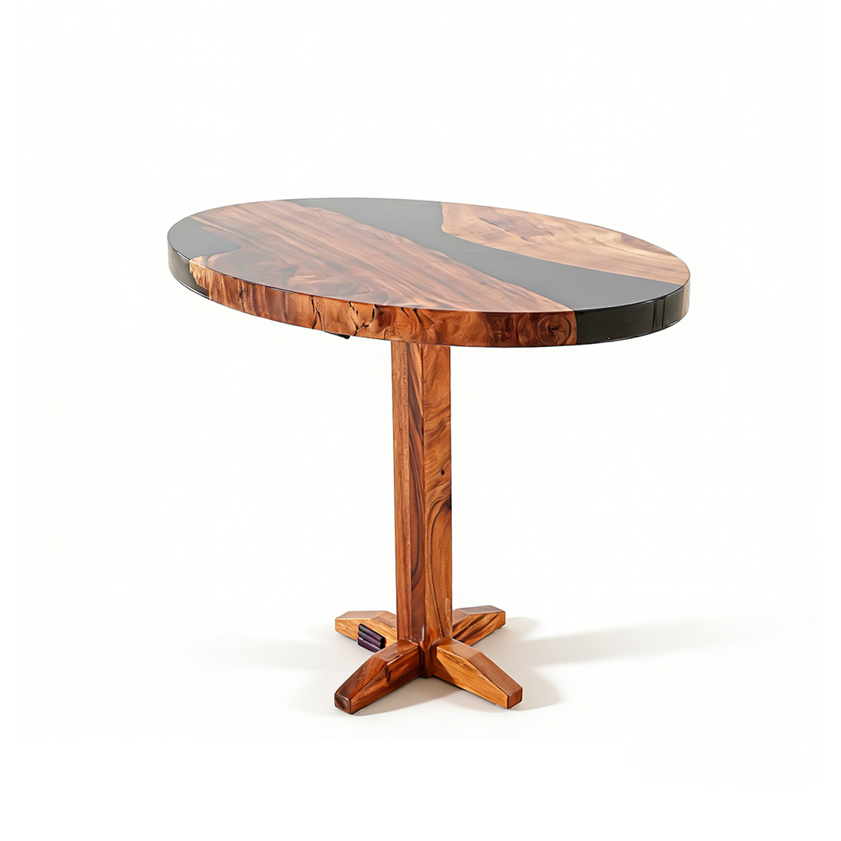 Walnut Wood Black River Oval Resin Side Table