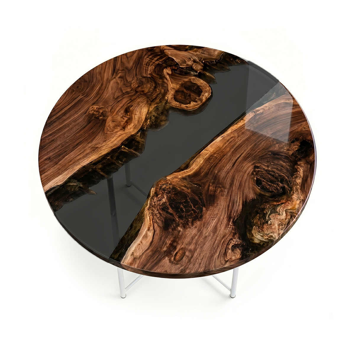 Black Walnut with Transparent Epoxy Resin Round Table