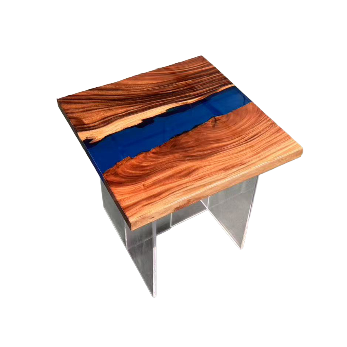 Walnut Wood Resin Blue River Side Table