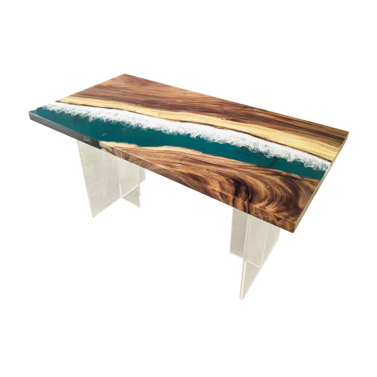 Walnut Teal Ocean Wave Epoxy Resin Coffee Table