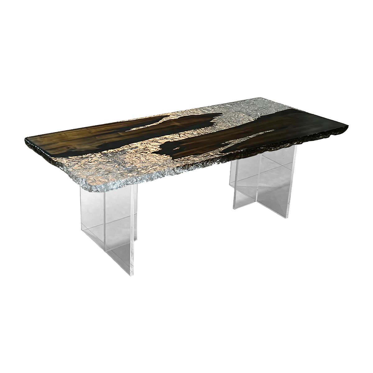 Silver Glacier Black Walnut Wood Epoxy Resin Conference Table