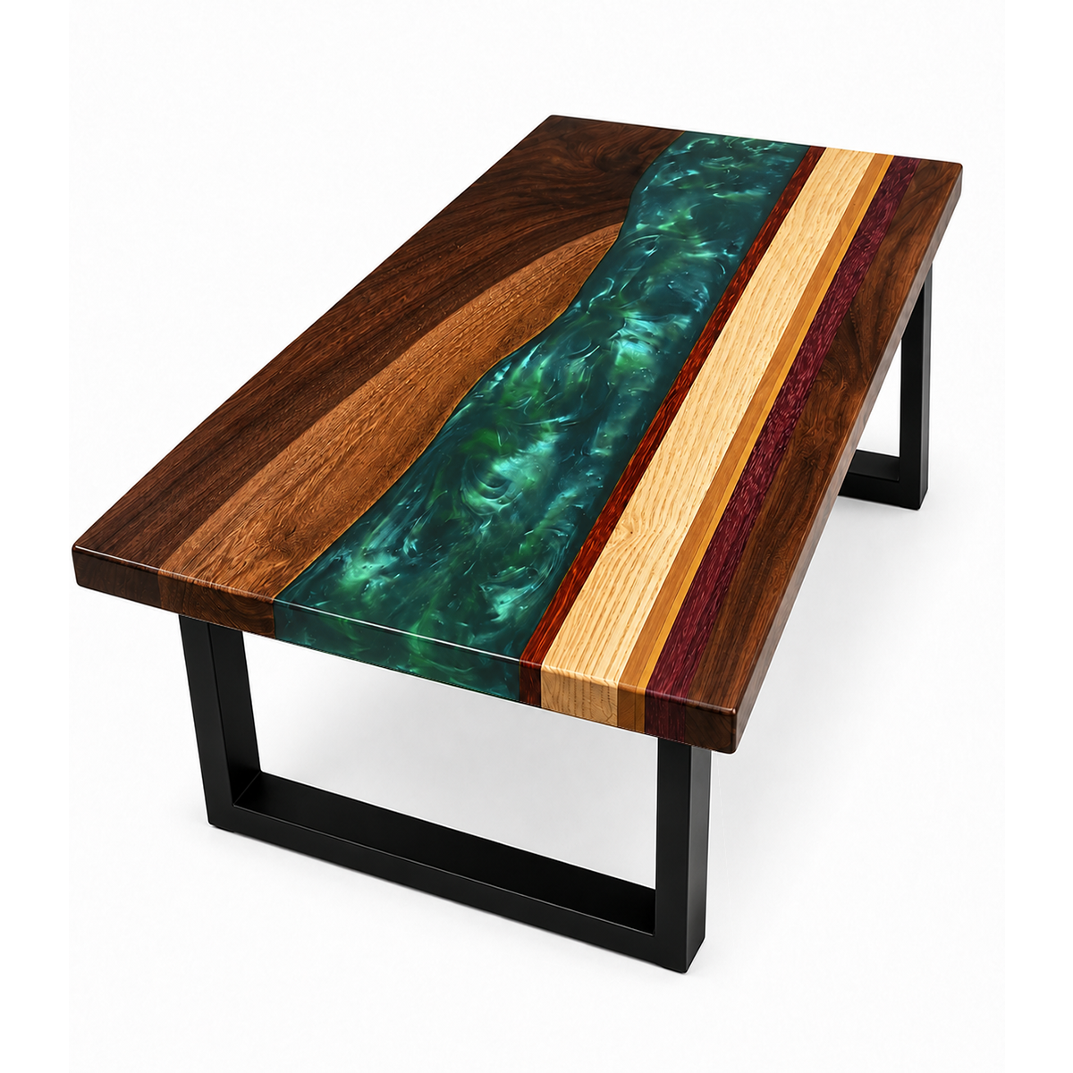 Black Walnut with Swirl Green Epoxy Resin Dining Table
