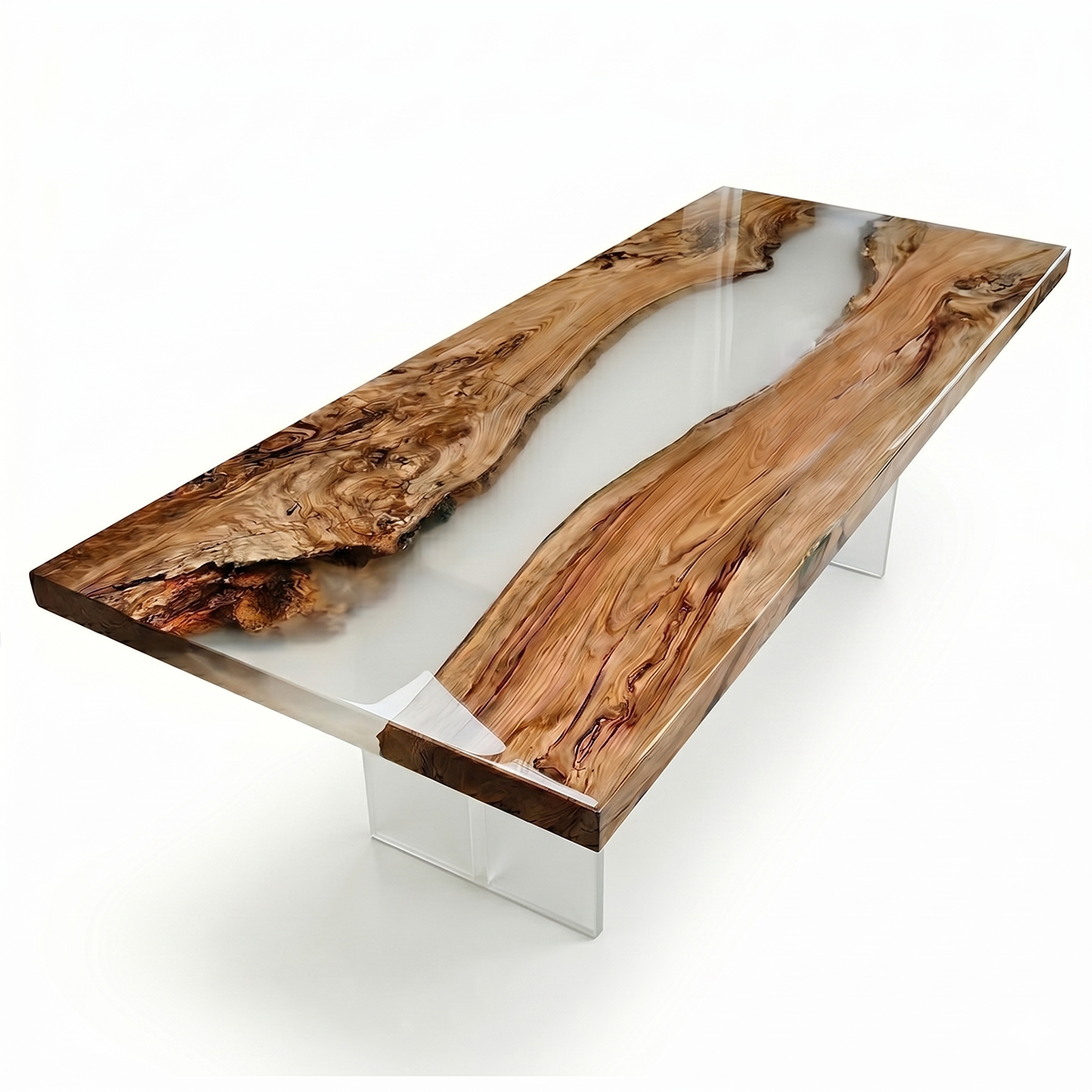 Olive Wood Clear White Epoxy Resin River Dining Table