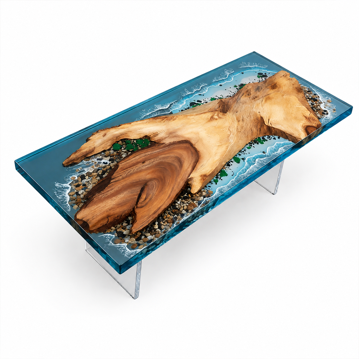 Walnut Wood with Blue Wave Epoxy Resin Conference Table