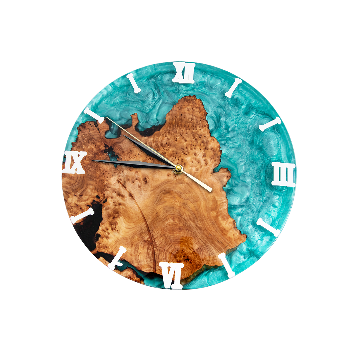 Cunninghamia Wood Swirl Blue Resin Clock