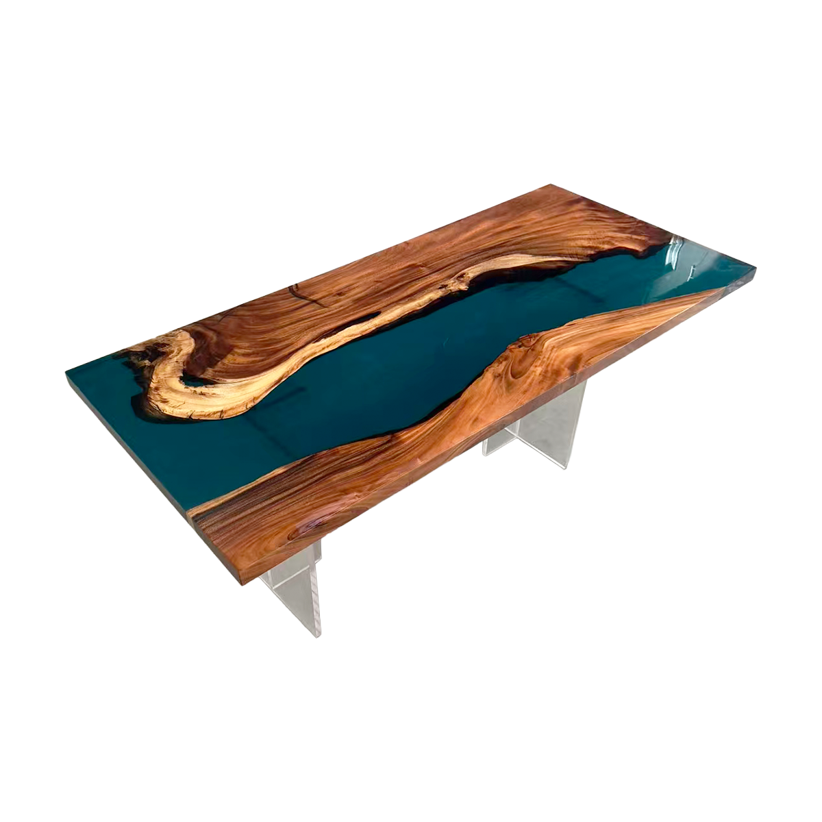 Walnut Wood Teal River Epoxy Resin Coffee Table