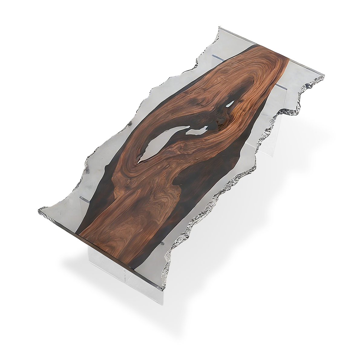 Black Walnut Wood Epoxy Resin Dining Table With Ice-Cracker