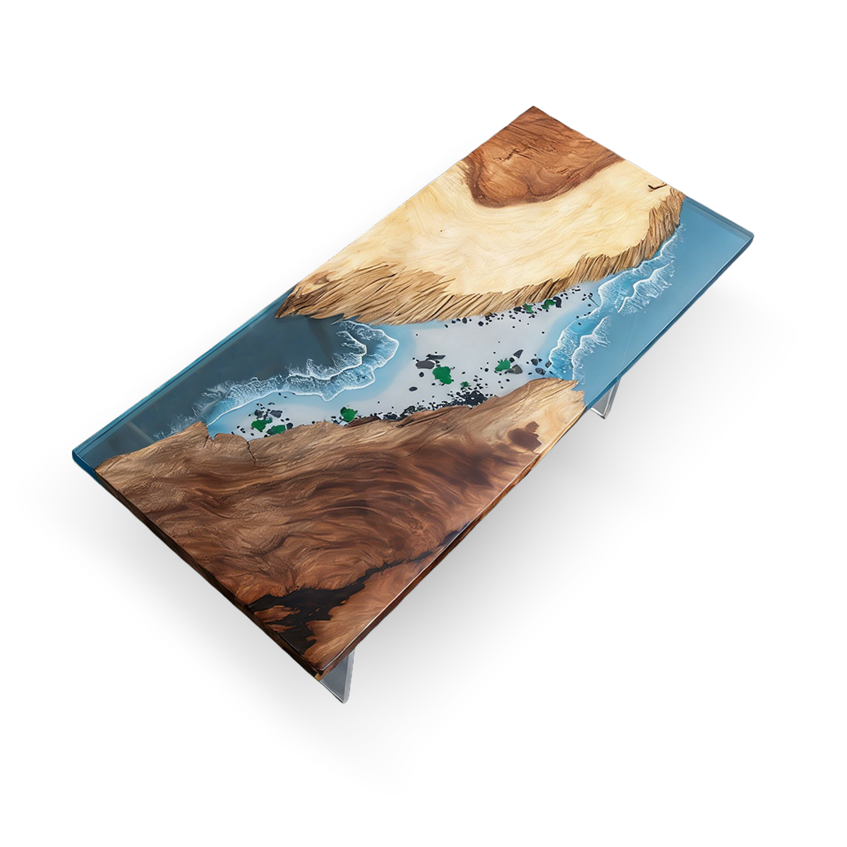 Walnut Wood Rectangle Island Epoxy Resin Coffee Table