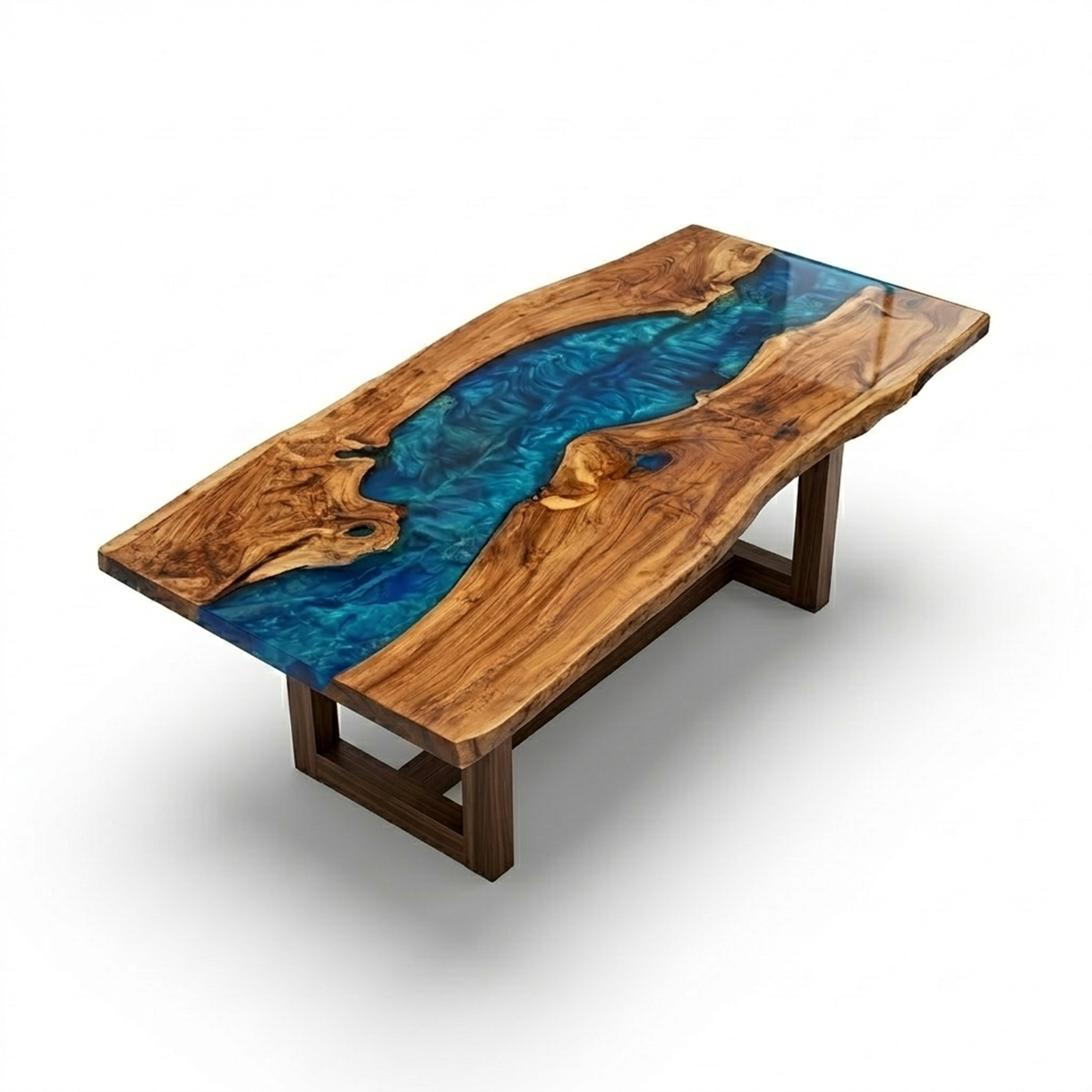 Custom Olive Wood Epoxy River Dining Table