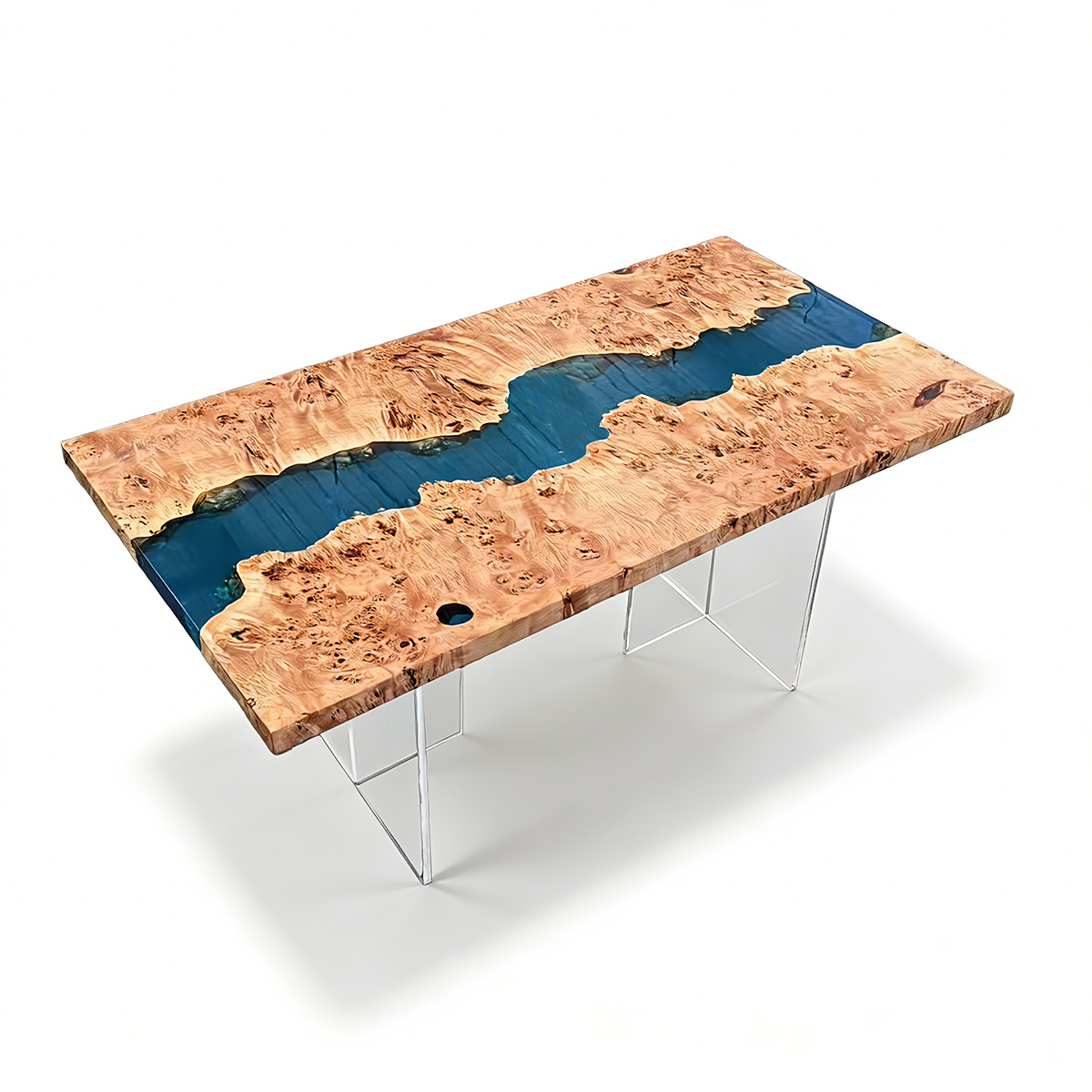 Poplar Wood  Rectangle Blue River  Resin Conference Table