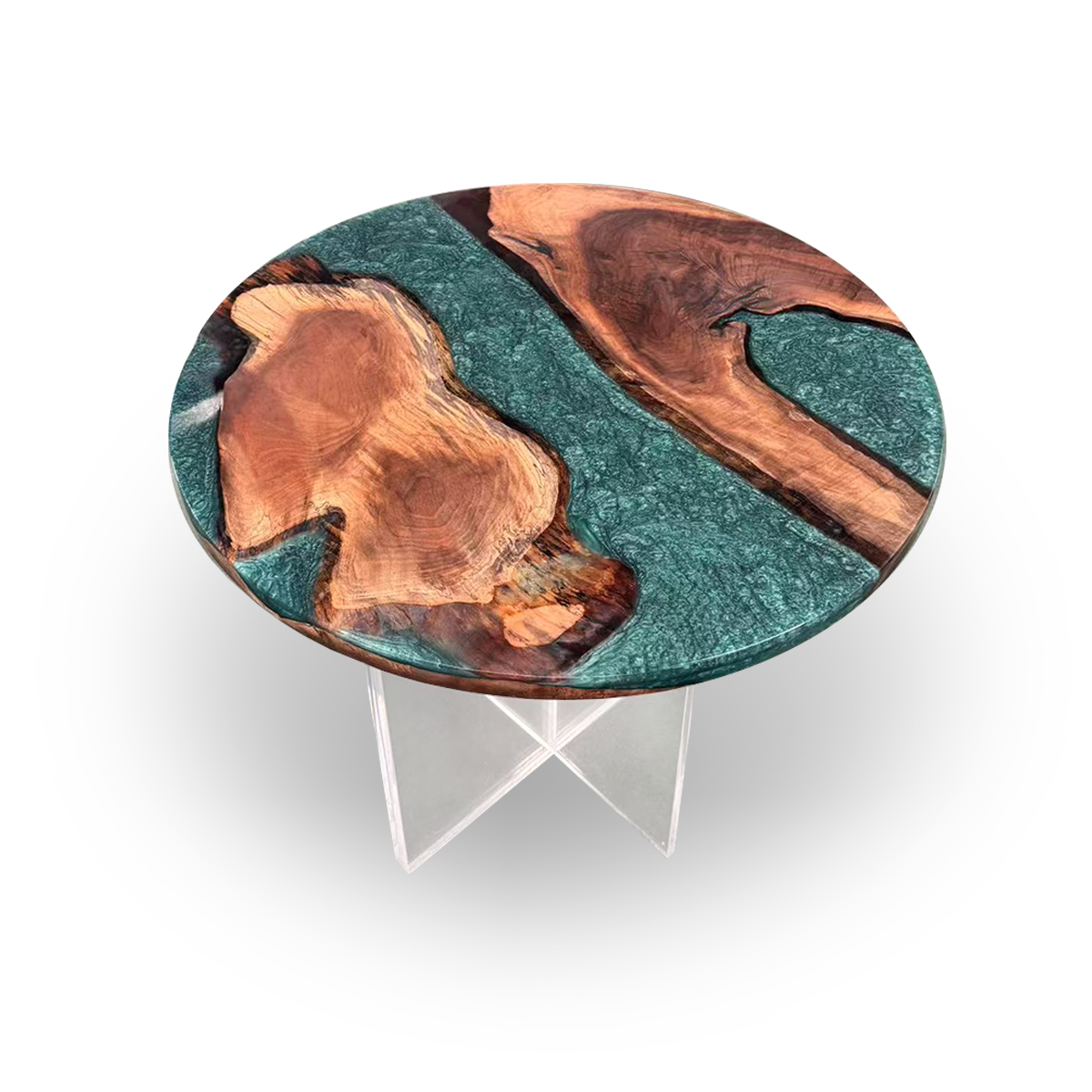 Walnut Wood Teal Resin Round Table
