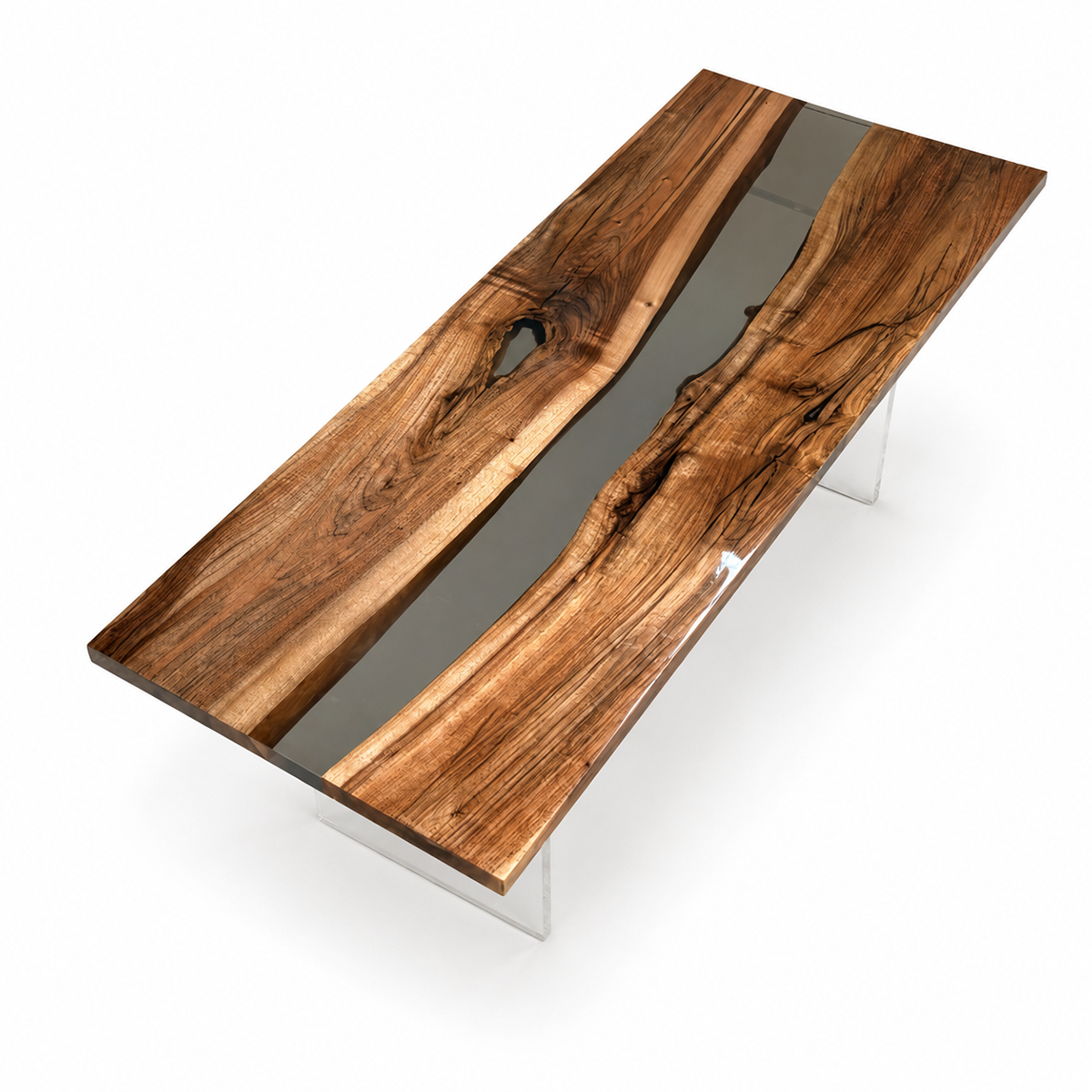 Black Walnut Wood with Transparent Epoxy Resin Dining Table 31.5"W x 78.7"L Thickness 1.6"