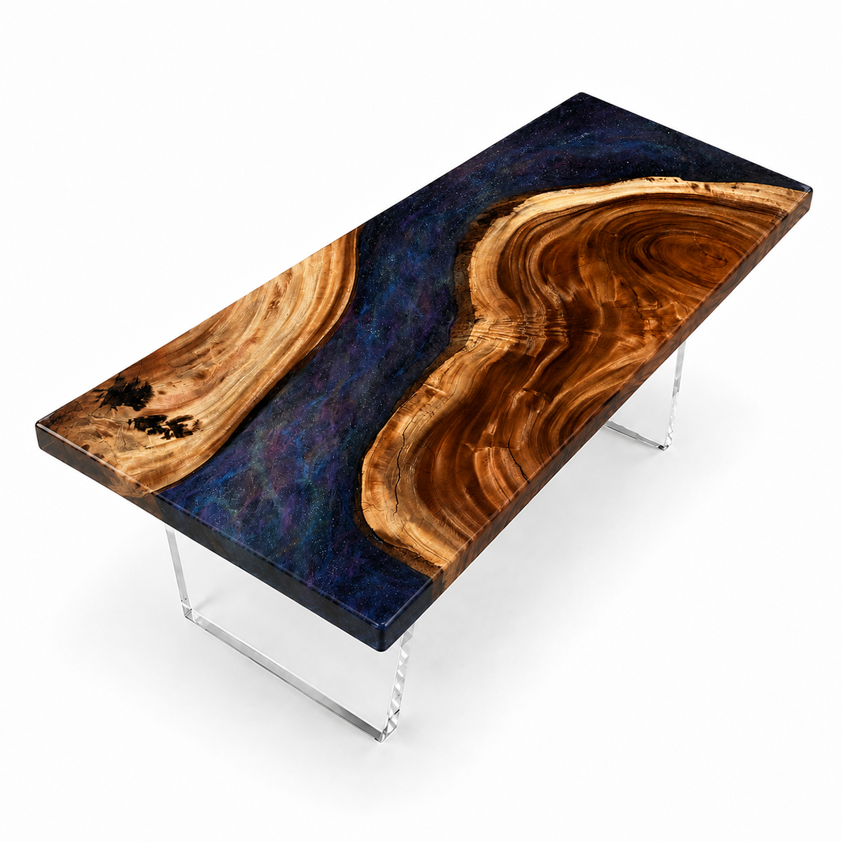 Walnut Wood with Sky Epoxy Resin Conference Table