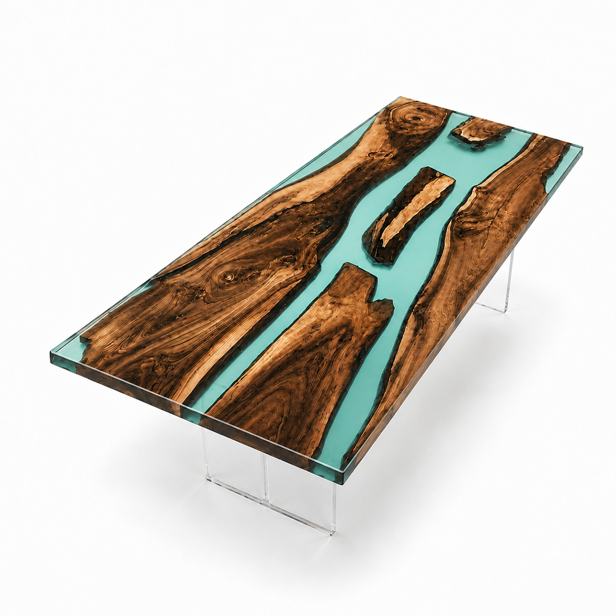 Walnut Wood with Transparent Epoxy Resin Dining Table